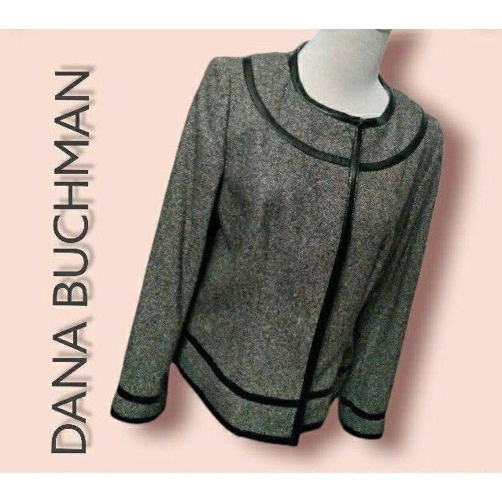 DANA BUCHMAN BLAZER WOOL BLEND TWEED BLACK WHITE COAT SIZE 8 WOMENS 8